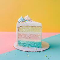 ai généré fantaisie arc en ciel crème gâteau sur pastel Contexte photo