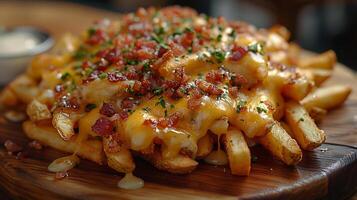 ai généré fromage frites sur une en bois planche photo