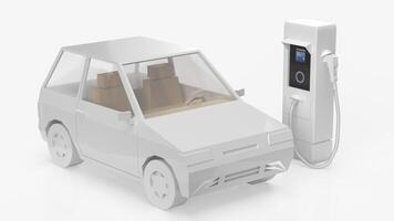 le blanc voiture et électrique station pour ev voiture concept 3d le rendu. photo