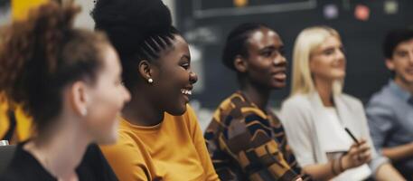 ai généré diverse groupe séance ensemble. génératif ai photo