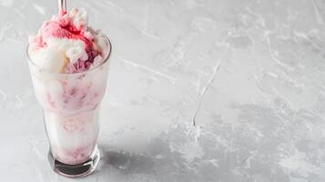 ai généré fraise la glace crème un soda sur marbre surface. génératif ai photo