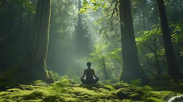 ai généré solitaire sérénité méditatif tranquillité dans luxuriant forêt clairière photo