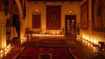 ai généré harmonieux rassemblement spirituel sérénité et culturel patrimoine dans illuminé sacré espace photo