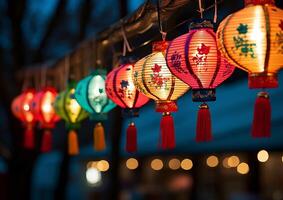 ai généré chinois lanternes éclairer le nuit, symbolisant vibrant culturel fête généré par ai photo