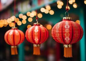 ai généré chinois lanternes éclairer le nuit, célébrer traditionnel festivals généré par ai photo