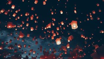 ai généré fête de des cultures lanternes enflammer, embrasé dans vibrant, multi coloré nuit généré par ai photo