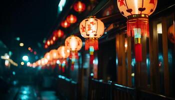 ai généré chinois lanternes éclairer le nuit, célébrer traditionnel culture et festivals généré par ai photo