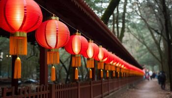 ai généré chinois lanternes éclairer le nuit, célébrer traditionnel festivals en plein air généré par ai photo