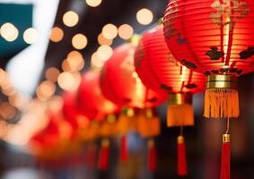 ai généré chinois lanternes éclairer le nuit, célébrer vibrant des cultures et traditions généré par ai photo