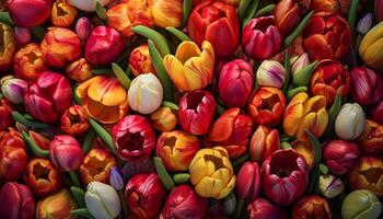 ai généré vibrant multi coloré tulipes Floraison dans la nature beauté généré par ai photo