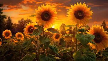 ai généré vibrant tournesols se prélasser dans le réglage du soleil chaleur. ai généré photo