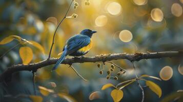 ai généré aperçus de la nature. macro la photographie capturer le beauté de une oiseau dans doux pastel tons, renforcée par rêveur bokeh Contexte. photo