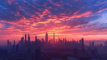 ai généré spectaculaire le coucher du soleil plus de le ville photo