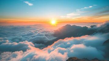 ai généré lever du soleil plus de le des nuages. panoramique vue de le des nuages. photo