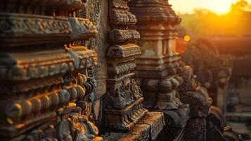 ai généré thaïlandais temple à le coucher du soleil photo