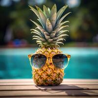 ai généré ananas fruit avec cool des lunettes de soleil photo