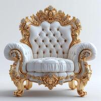 ai généré or et blanc luxueux trône chaise photo