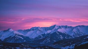 ai généré montagnes à coucher de soleil, ski recours photo