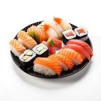 ai généré photoréaliste image de une ensemble de Japonais Sushi. Japonais traditionnel nourriture photo
