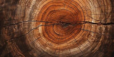 ai généré photoréaliste image de une arbre couper. arbre anneaux. bois texture photo