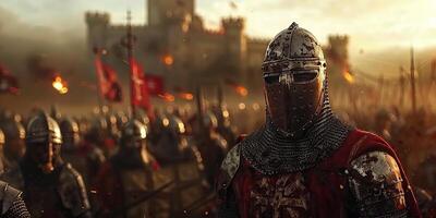 ai généré photoréaliste image. armée de médiéval chevaliers photo