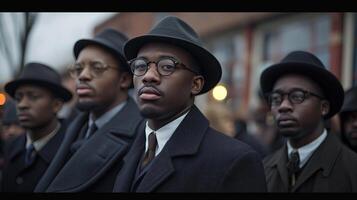 ai généré groupe de africain américain Hommes dans Haut chapeau avec arc cravate. noir histoire mois concept. photo