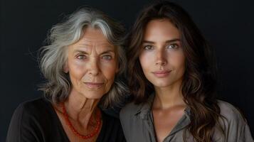 ai généré portrait de une Sénior mère et fille à maison. portrait de une mère et fille. photo