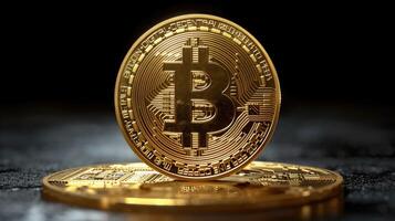ai généré d'or bitcoin sur noir Contexte. crypto-monnaie concept. numérique monnaie. photo