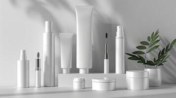 ai généré maquette de cosmétique des produits dans blanc Contexte. 3d le rendu photo