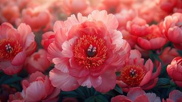 ai généré magnifique pivoine fleurs épanouissement dans printemps jardin. la nature Contexte photo