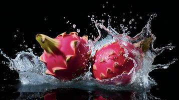 ai généré une dragon fruit est éclabousser l'eau photo