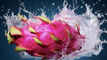 ai généré une dragon fruit est éclabousser l'eau photo