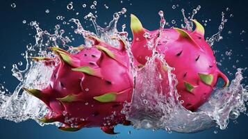 ai généré une dragon fruit est éclabousser l'eau photo