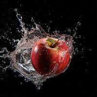 ai généré un Pomme est éclabousser dans l'eau photo