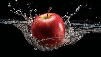 ai généré un Pomme est éclabousser dans l'eau photo