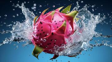 ai généré une dragon fruit est éclabousser l'eau photo