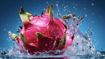 ai généré une dragon fruit est éclabousser l'eau photo