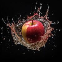 ai généré un Pomme est éclabousser dans l'eau photo