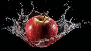 ai généré un Pomme est éclabousser dans l'eau photo