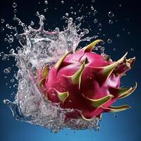 ai généré une dragon fruit est éclabousser l'eau photo