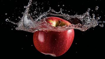 ai généré un Pomme est éclabousser dans l'eau photo