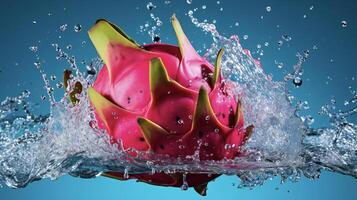 ai généré une dragon fruit est éclabousser l'eau photo