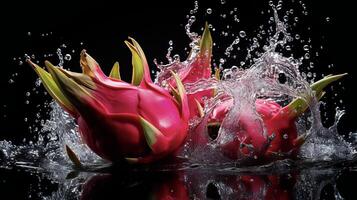 ai généré une dragon fruit est éclabousser l'eau photo