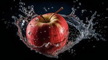 ai généré un Pomme est éclabousser dans l'eau photo