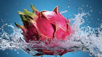 ai généré une dragon fruit est éclabousser l'eau photo