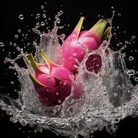 ai généré une dragon fruit est éclabousser l'eau photo