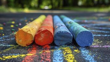 ai généré craie dessins sur rue enfance souvenirs photo