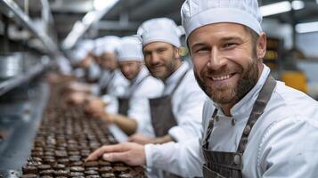 ai généré chef en mettant finition touche sur dessert dans Hôtel ou restaurant cuisine photo