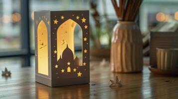 ai généré un adorable lumière boîte avec étoiles sur le côté, dans le style de islamique art et architecture. photo