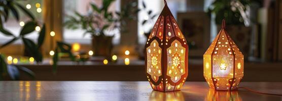 ai généré musulman islamique modèle papier lanterne lumière photo